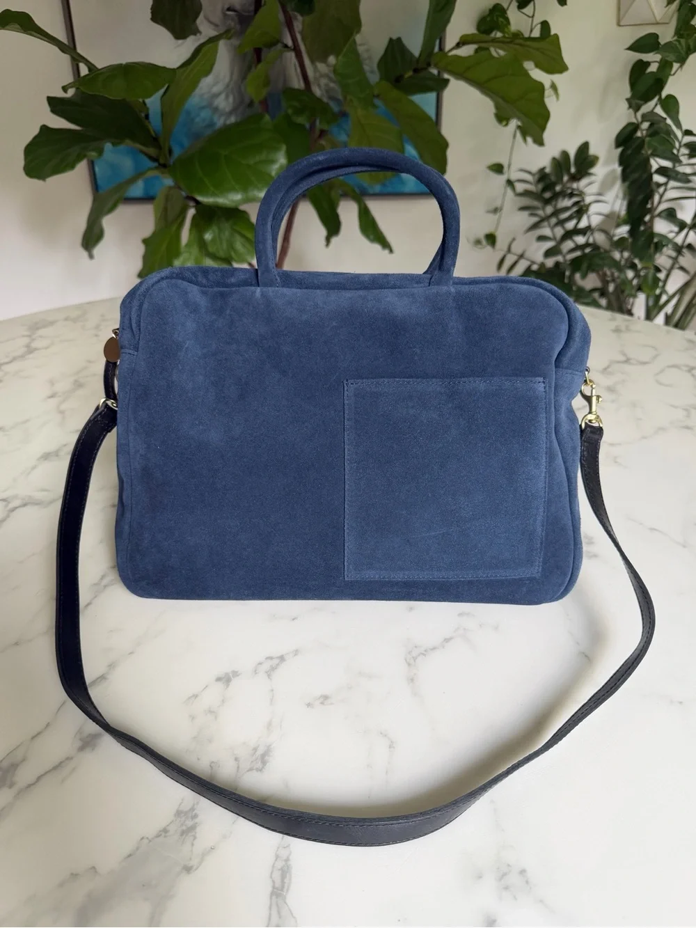 Clare V Claude Satchel Crossbody Bag in Bright Navy Italian Suede